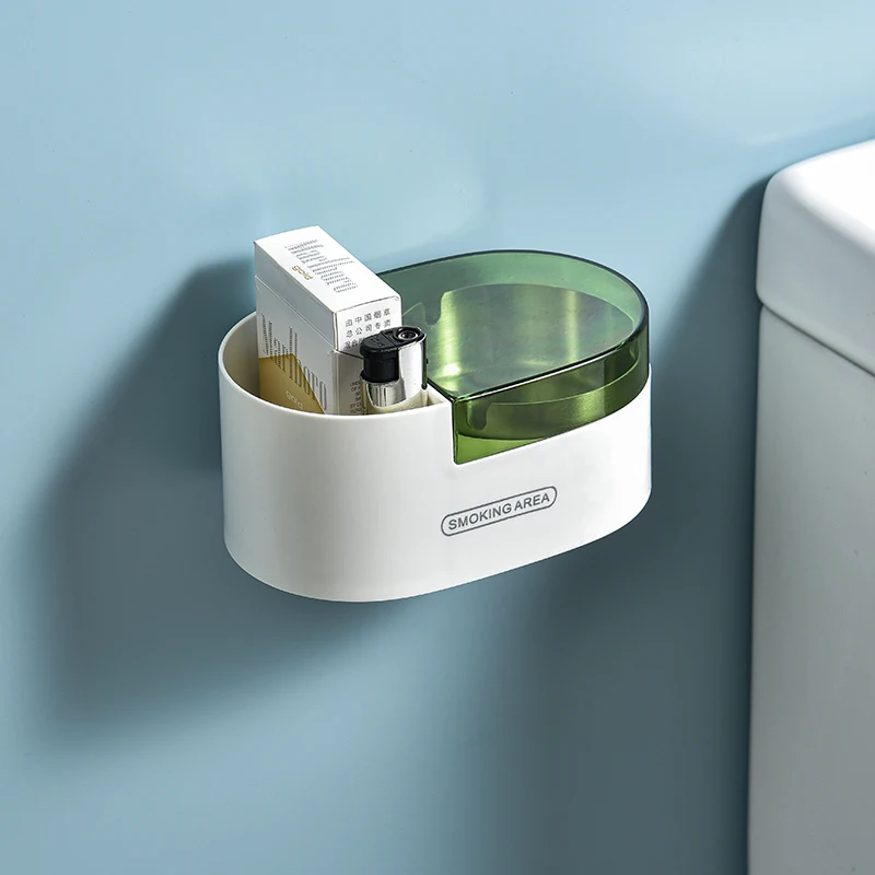 

Wall-Mounted Ashtray Household Living Room Toilet with Lid Bathroom Wall Creative Punch-Free Prevent Fly Ash Ashtray