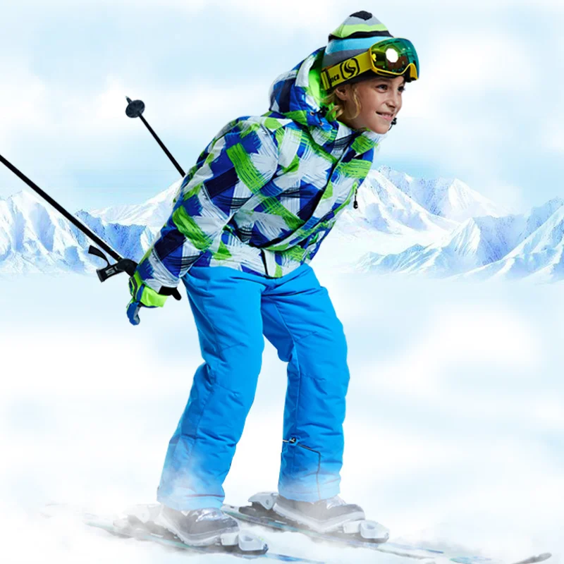 

Children winter -30 ski degrees boy girl kids skiing snowsuit Waterproof outdoor sports jacket clothes teen 12 14 parka