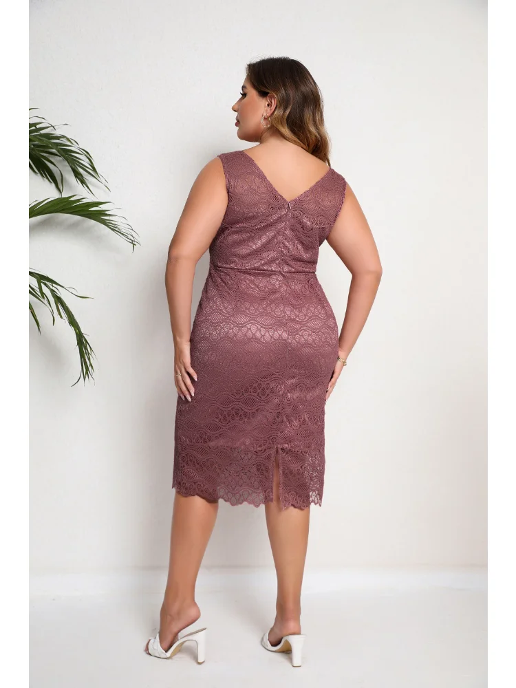 Plus-size women's summer new sleeveless lace dress dress plus size outfits  plus size dresses