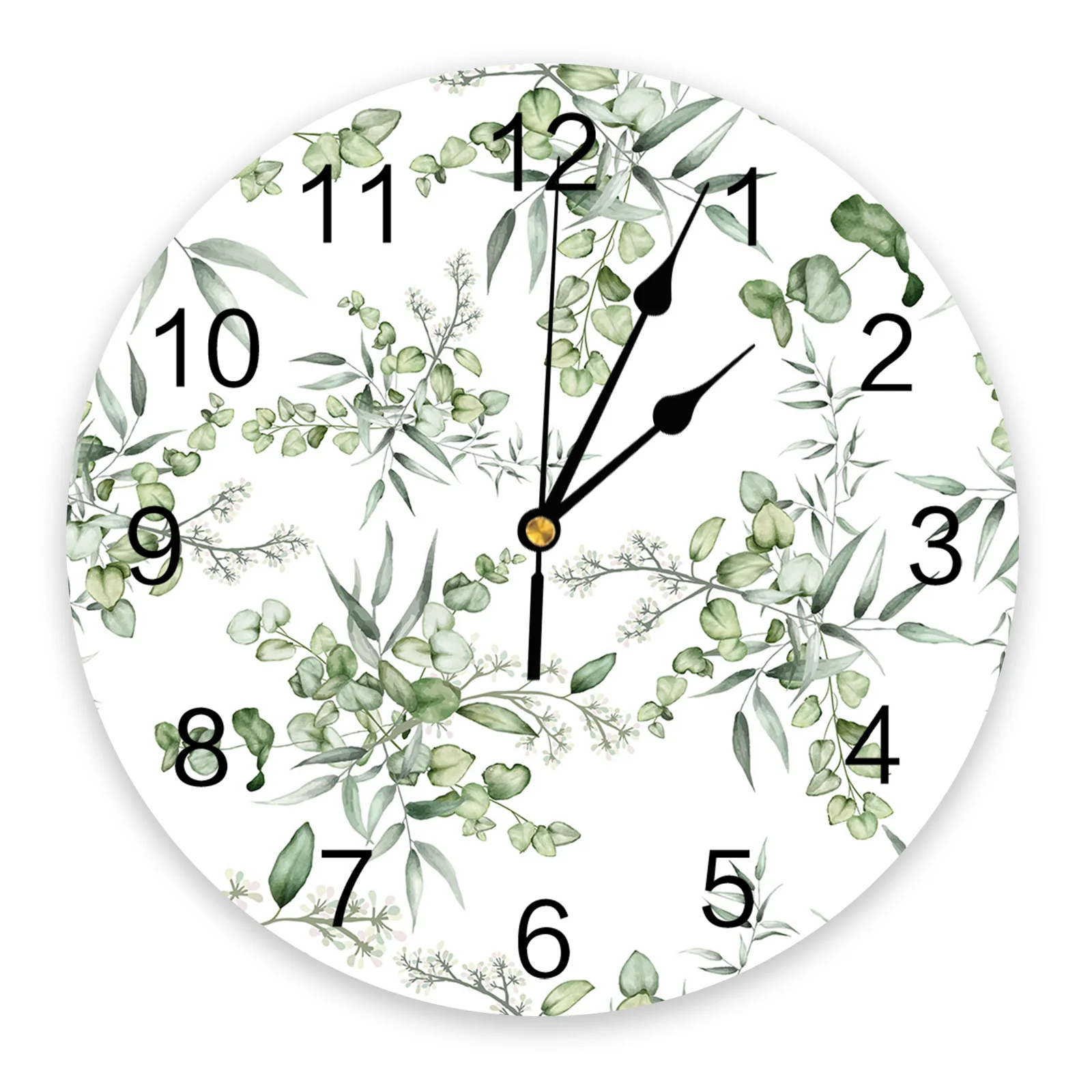 

Летние настенные часы с листьями акварелью, современный дизайн, тихие украшения для спальни, гостиной, круглые подвесные часы