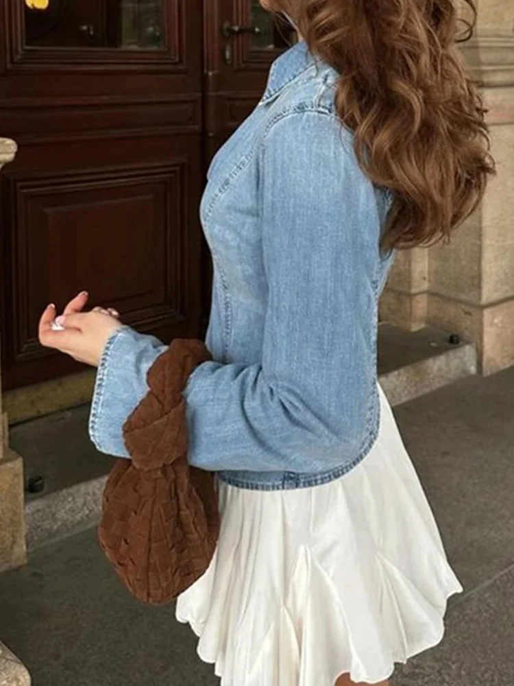 Женская джинсовая рубашка на шнуровке облегающая блузка с длинным рукавом