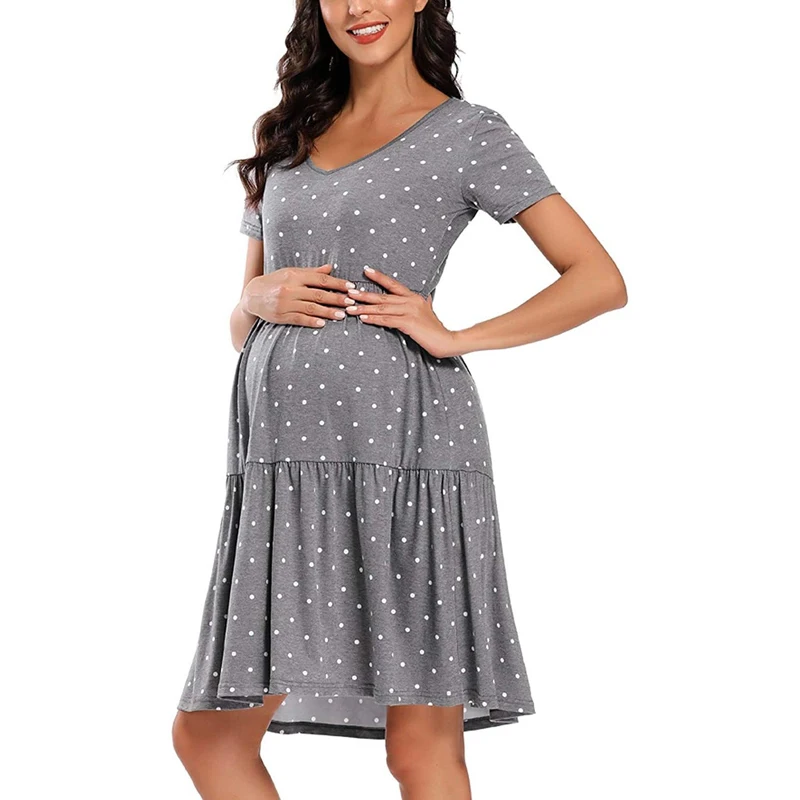 Plus Casual Pink Long Maxi Clothes Women Pregnant Pregnancy Maternity Dress