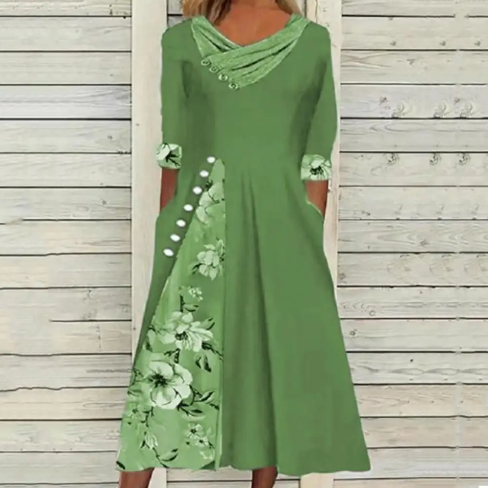 Купи Women Dress Floral Print Patchwork Summer Temperament Slim-fitting Midi Dress for Beach за 433 рублей в магазине AliExpress