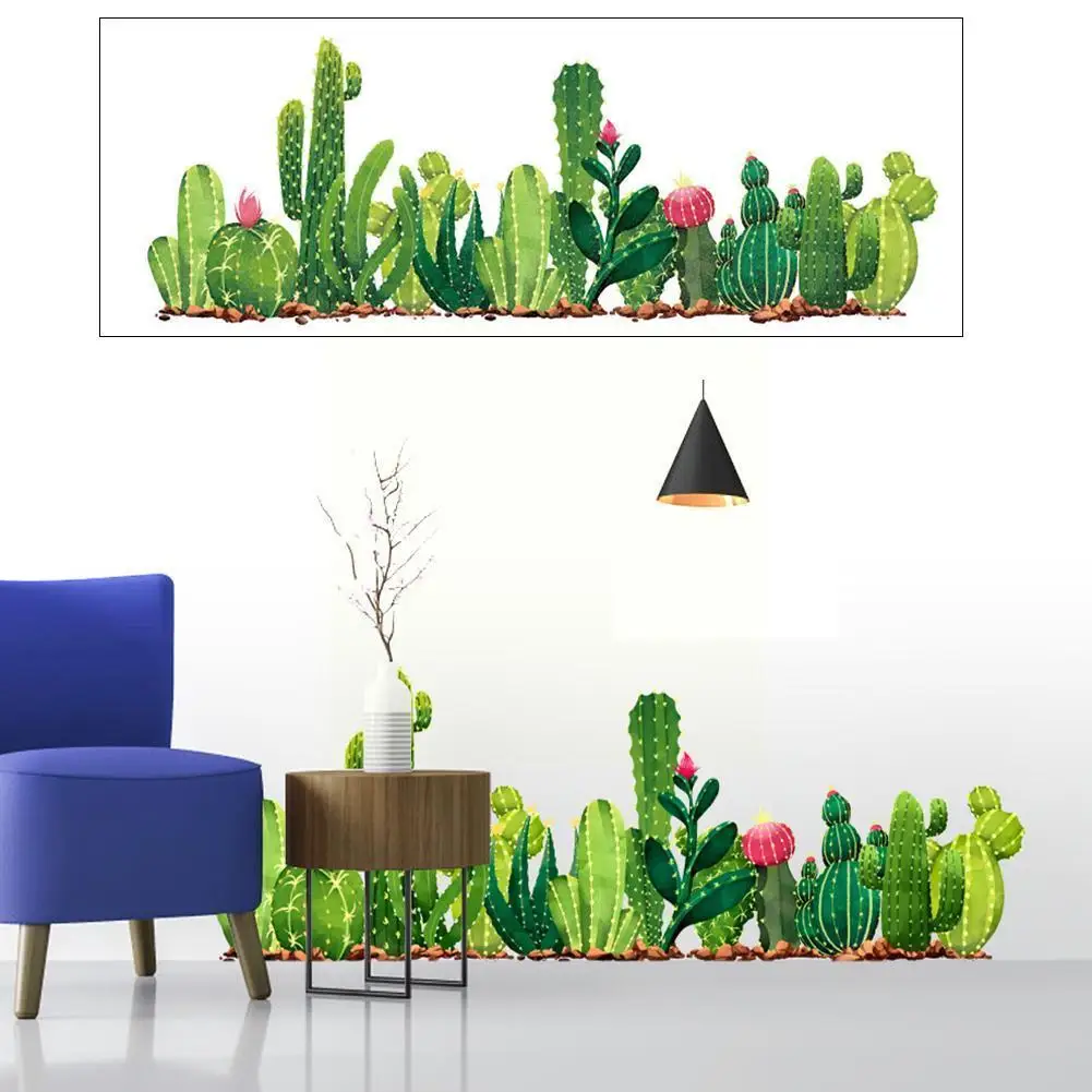 

Наклейка на стену с изображением кактуса и зеленых растений, 30 х90 см