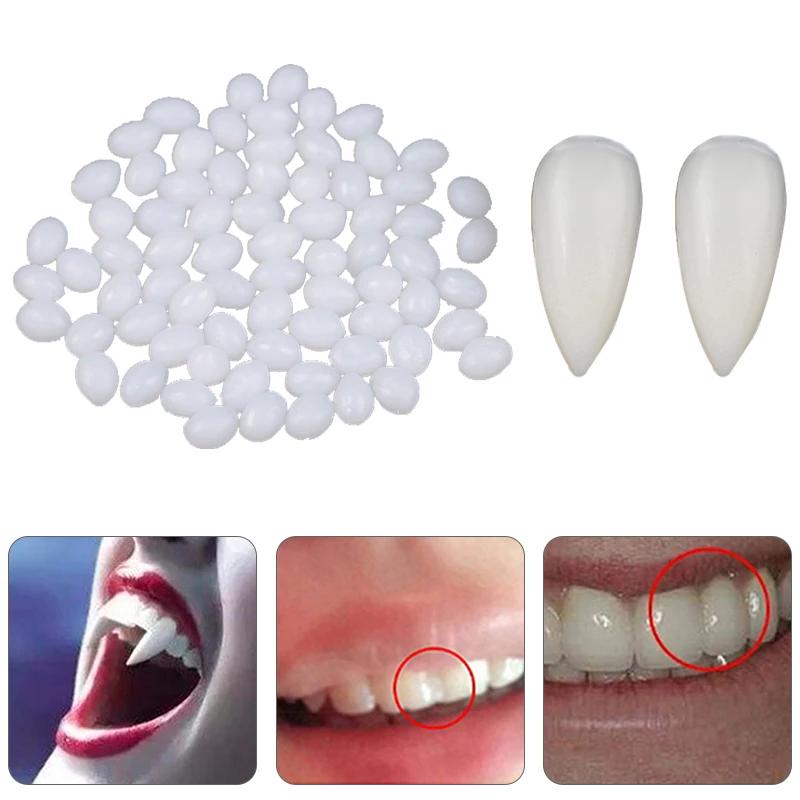 False Teeth Solid Glue Denture Adhesive Halloween Party Decor 4 Size Vampire Teeth Fangs Dentures For Adult Kids DIY Decorations