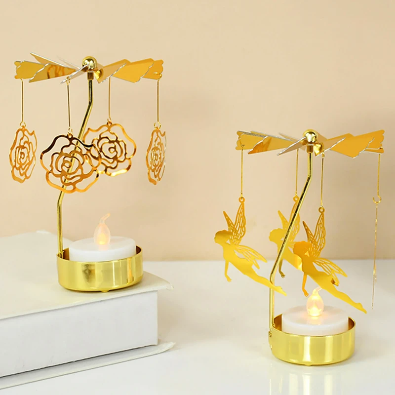 

Golden Rotary Candle Holder Stand Romantic Birthday Wedding Decorations for Home DIY Tea Light Candlesticks Dinner Table Decor
