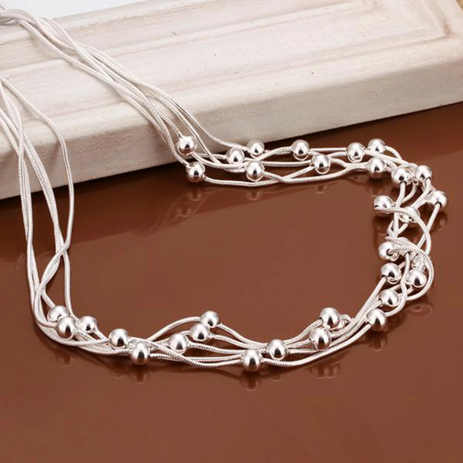 

Simple Bead Necklace For Women Silevr Color Layers Collarbone Chain Necklace Trendy Girls Pendant Daily Party Pendant Jewelry