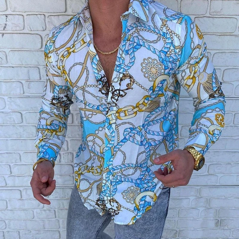 

Casual Men Slim Fit Print Party Club Shirt Luxury Brand Printed Shirt 2022 Spring and Autumn Men Fashion Trend Long Sleeve Shirt