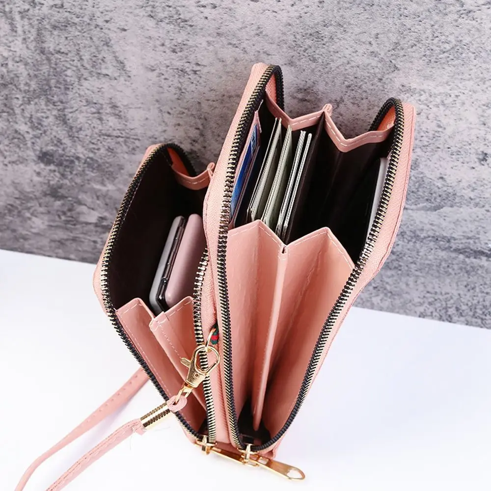 Wallet Zipper Letter Card Holder PU Leather Korean Coin Purse Crossbody Bag Women Shoulder Bag Touch Screen Phone Bag