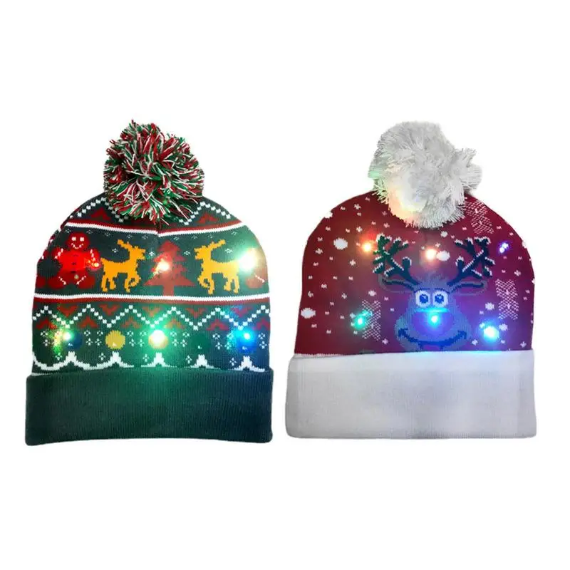

Рождественские шапки со светодиодной подсветкой, Рождественский яркий свитер, вязаная шапочка, Рождественская шапочка для взрослых и детей, новогодний Рождественский Декор 2022