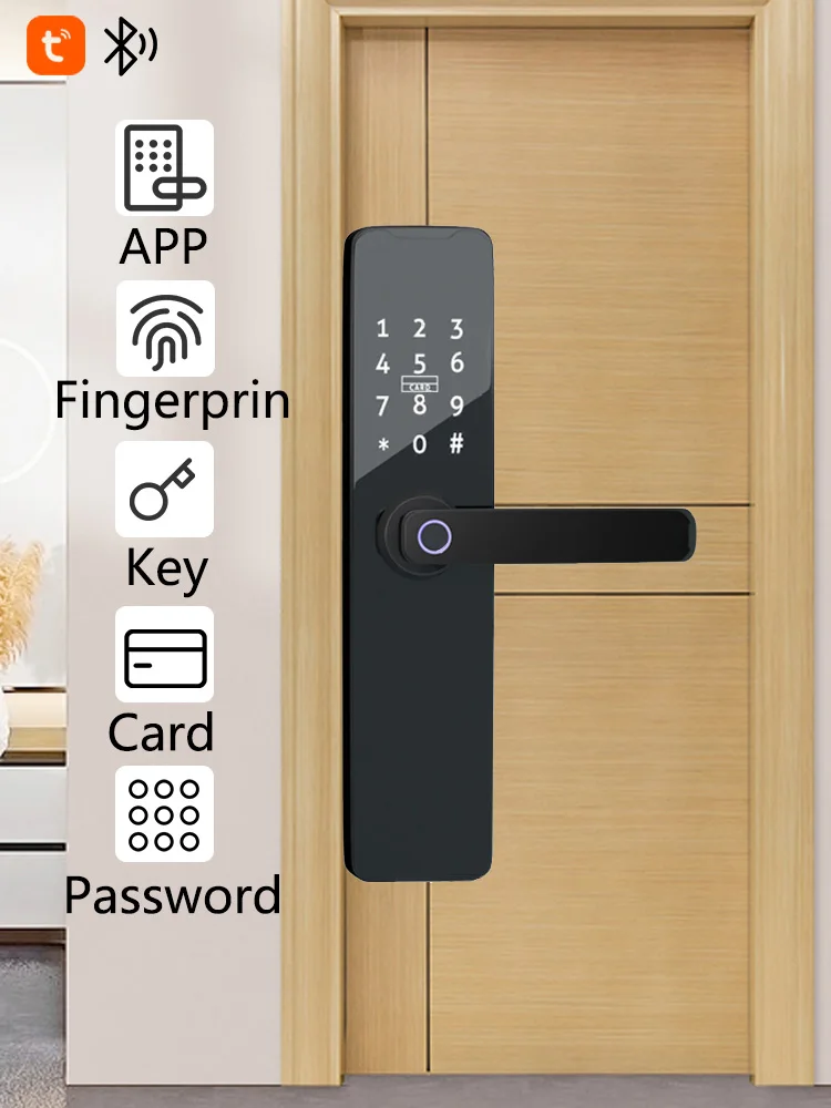 

PHIPULO Tuya Smart Door Lock Digital Electronic Lock Biometric Fingerprint Lock Remote Keyless Unlock With IC Card Password Key