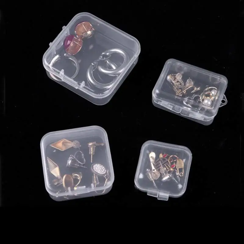 

1pcs Mini Plastic Storage Box Transparent Jewelry Storage Case Earrings Rings Finishing Boxes Small Items Storage Container