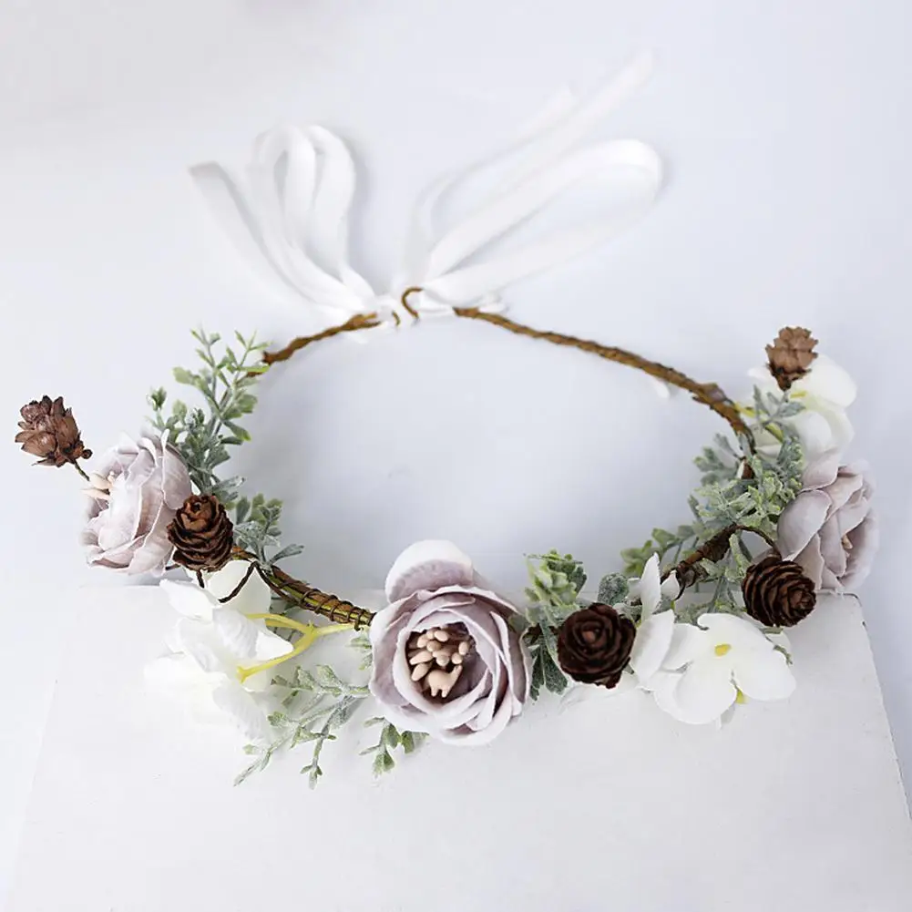 

New Fashion Flower Crown Bride Wedding Hair Accessories Gorgeous Flower Headbands Braided Hair Vine Hair Ornament For Women Girl