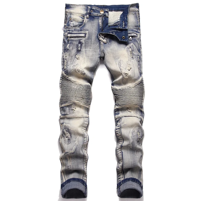 

Брюки для мужчин джинсы Уличная одежда джинсовые брюки трендовые Брендовые повседневные однотонные байкерские Простые Дизайнерские мужские бриджи