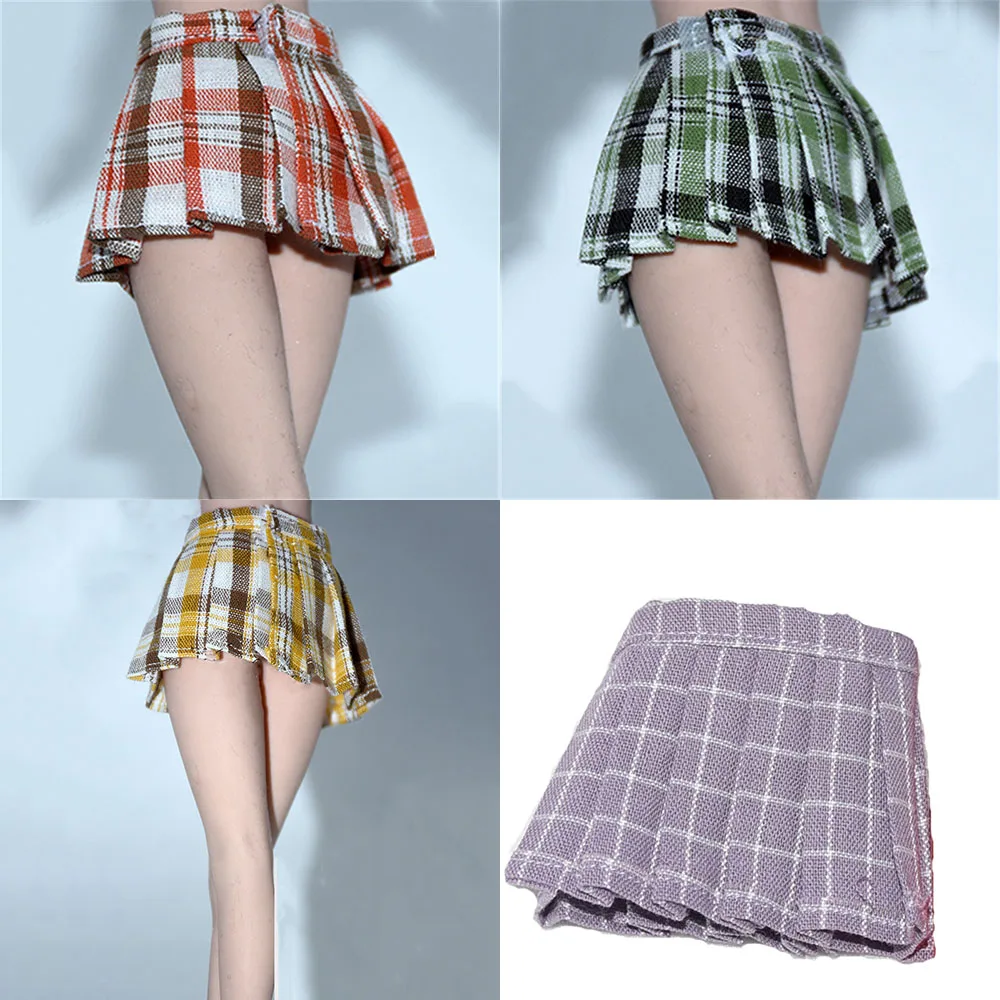 

1/6 Women Solider Clothes Short Skirts Plaid Pleated Skirt Young Girl Mini Hot Miniskirt For 12 Inch TBleague Female Body