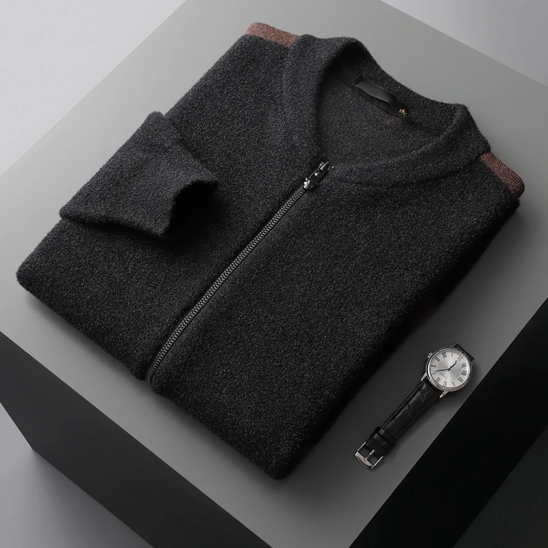 Новинка осень/зима вязаный кардиган утепленная кожа свитер куртка мужская