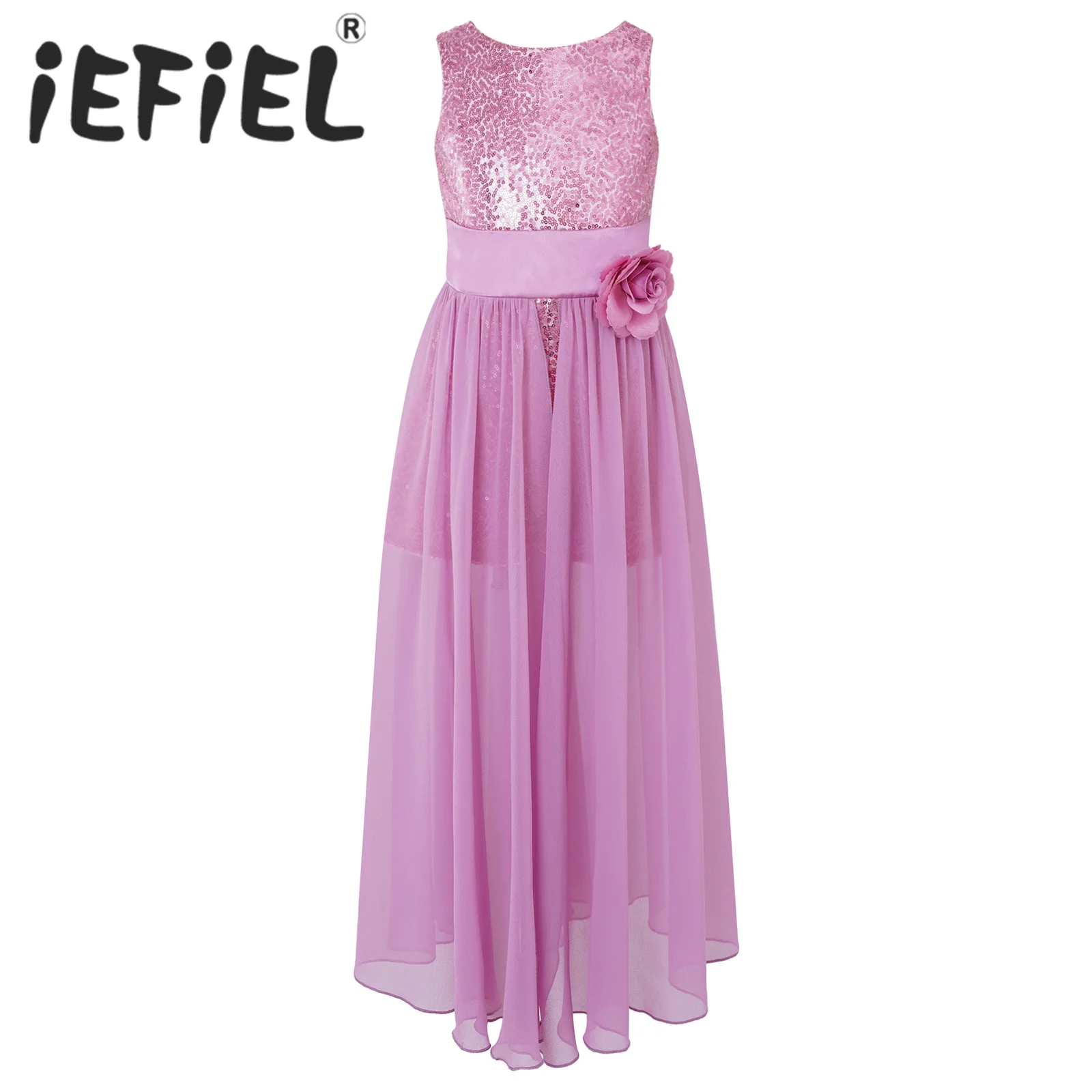 

Шифоновое платье без рукавов, с блестками и цветочным принтом