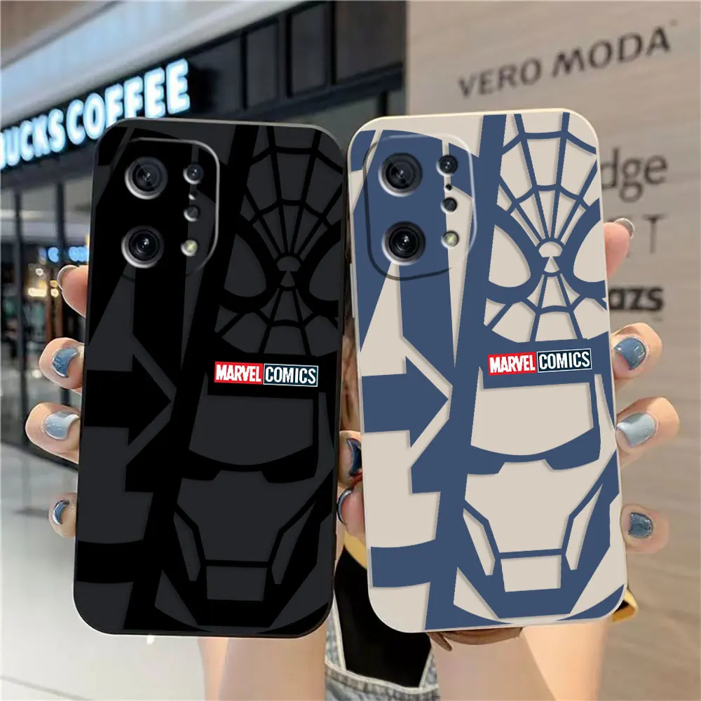 

Case For OPPO FIND X6 X3 REALME X7 X50 RENO 2 4Z 4 6 Lite 5Z 5F 4G 5G PRO Liquid Silicone Case Marvel Iron Spider-Man Art