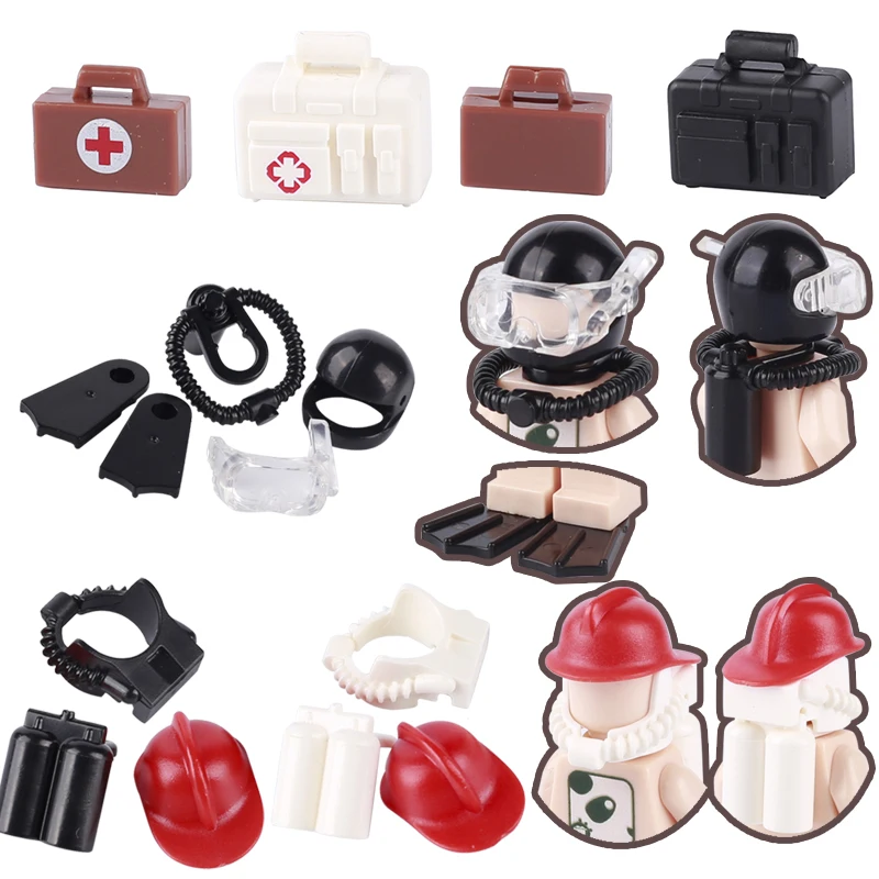 

Urban Firefighter Diver Equipment Suit Figures Building Blocks Accessories Cloak Scarf Suitcase Bag Bricks construction toys kid