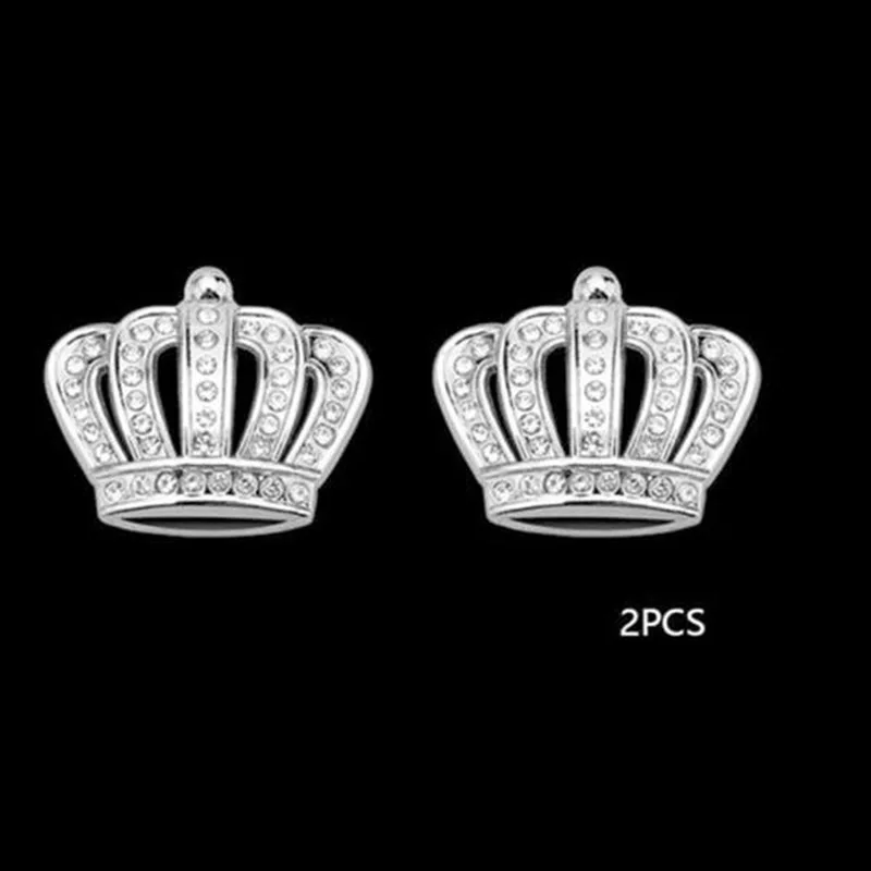 

2pcs Crown Diamond Car Styling Decoration Crown Sticker Accessories Silver 3D Metal For Car Motorcycle Bike