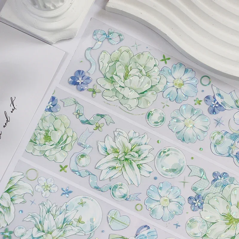 Яркая блестящая Маскировочная лента из рисовой бумаги с зелеными лилиями для