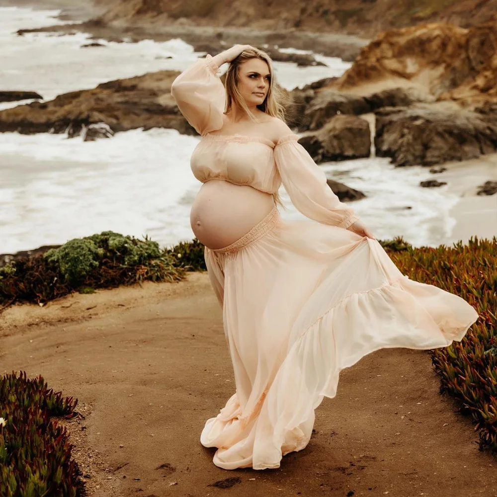 Платья для беременных детского душа шифоновое платье на одно плечо с длинным