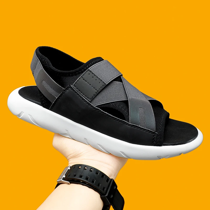 

Сандалии мужские спортивные на мягкой подошве, дышащие эластичные босоножки на завязках, модные тапочки со змеиным принтом, мягкая подошва,...