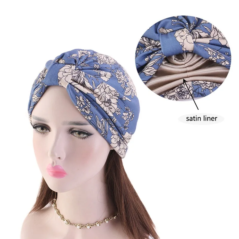

Women Soft satin Liner Turban Chemo Cap Bandana Turbante Hat Headwrap Hijab Chemo Hats Stretch Sleeping cap Hair Accessories