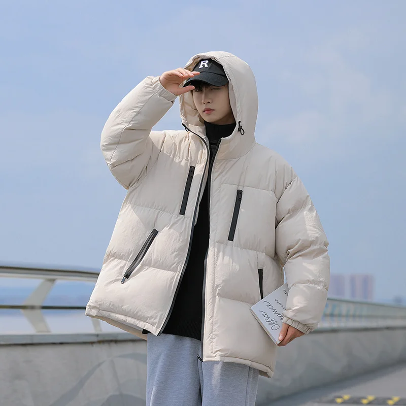 Winter Jacket Men Warm Fashion Casual Beige Black Down Jacket Men Streetwear Loose Thickened Short Coat Men Parker Clothes M-3XL