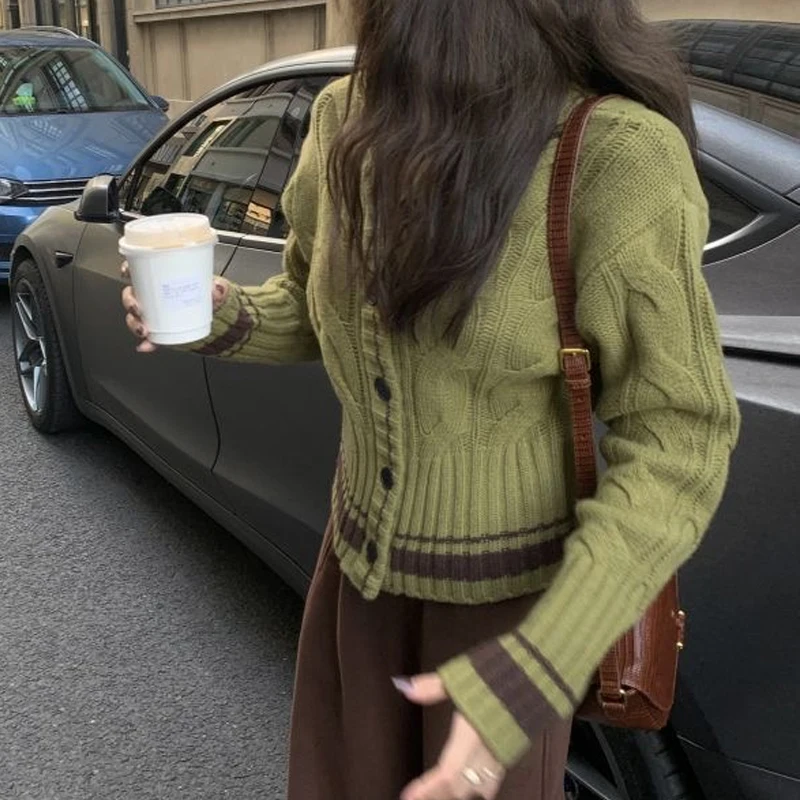 Осенне-зимний однобортный свитер в стиле пэчворк модный теплый мягкий кардиган