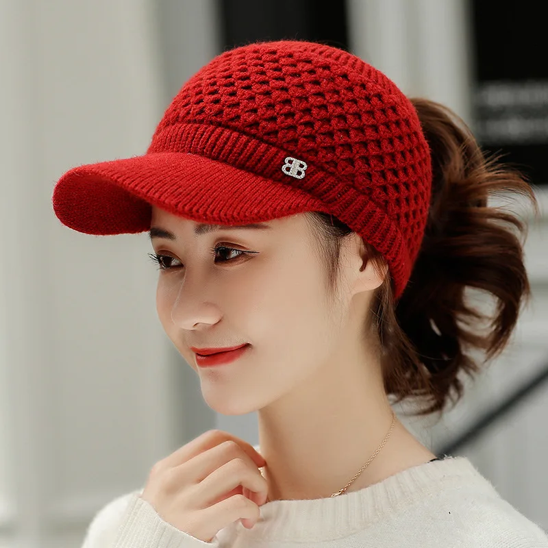 

Winter Hats For Women Hat Thick Warm Twist Knit Hat Female Fall Fleece Ponytail Hat Visor Hat Bonnet Beanie Gorro Baseball Caps