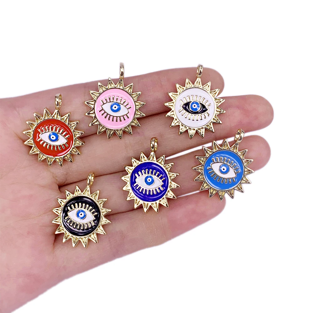 

Fashion Gilt Neon Enamel Sun Shape Charm Evil Eye Necklace Pendant Turkish Fine Jewelry Cute Accessories For Men And Women