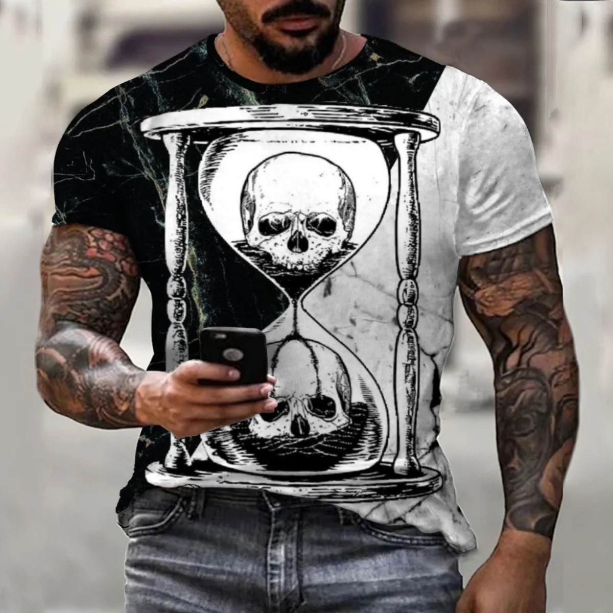

Мужская футболка с коротким рукавом, круглым вырезом и 3D-принтом черепа