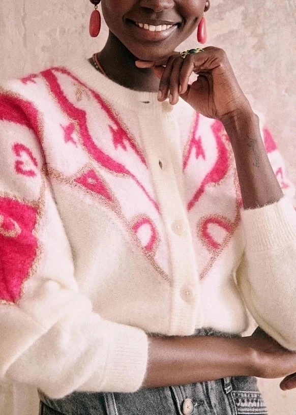 

Женский мохеровый шерстяной жаккардовый свитер, однобортный женский винтажный вязаный кардиган контрастных цветов с круглым вырезом и длинным рукавом, трикотажная одежда