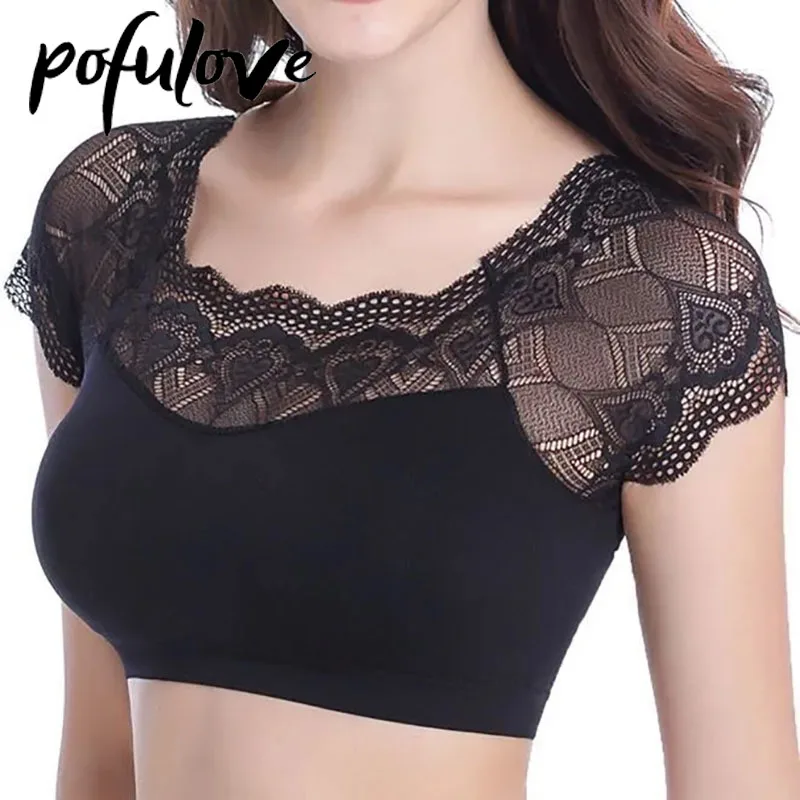 

Tube Top Crop Top Women Shirts Y2k Korean T Shirt Summer Thin Breasts Wrapped Underwear Lace Sexy Short Sleeve Vest Wholesale