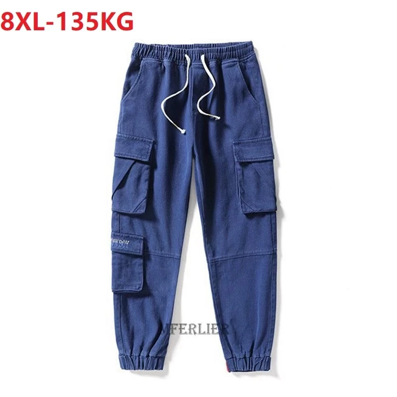 

summer autumn men cargo pants pockets letter plus size 6XL 7XL 8XL korea style pencil pants safari style casual out door pants