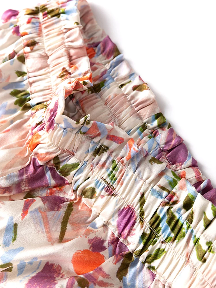 SuyaDream Woman Short Pants 93%Silk 7%Spandex Elastic Waist Printed Pink Trousers 2023 Spring Summer Bottoms