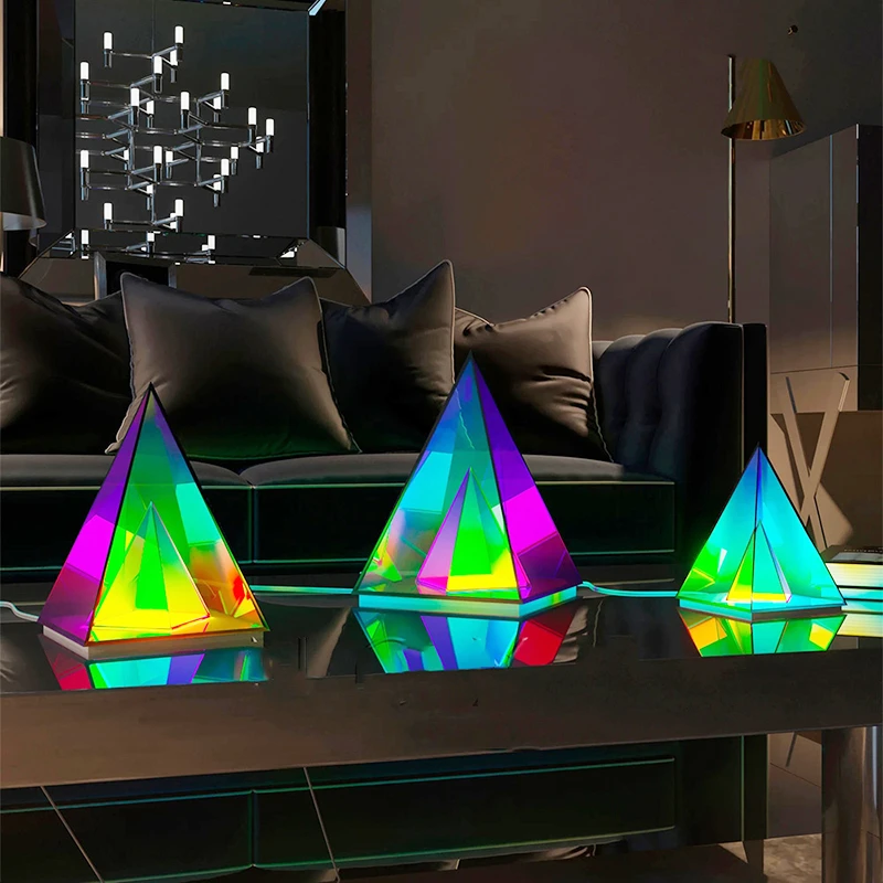 

RGB Triangle Cube Table Lamp Acrylic Creative LED Night Light with Remote Control Bedroom Personality Home Decoration Table Lamp