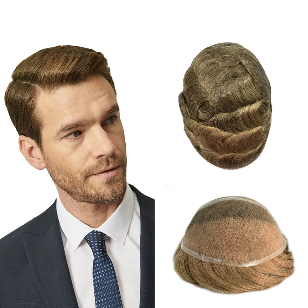Парик с кружевной передней частью для мужчин тонкой моно вокруг прозрачных