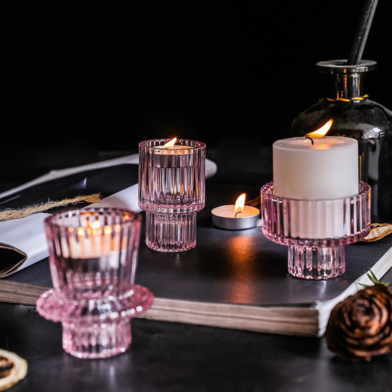 

1/3Pcs Nordic Tealight Holder Candlestick Candles Holders Table Candle Stand Romantic Candlestick Home Decoration Crystal Glass