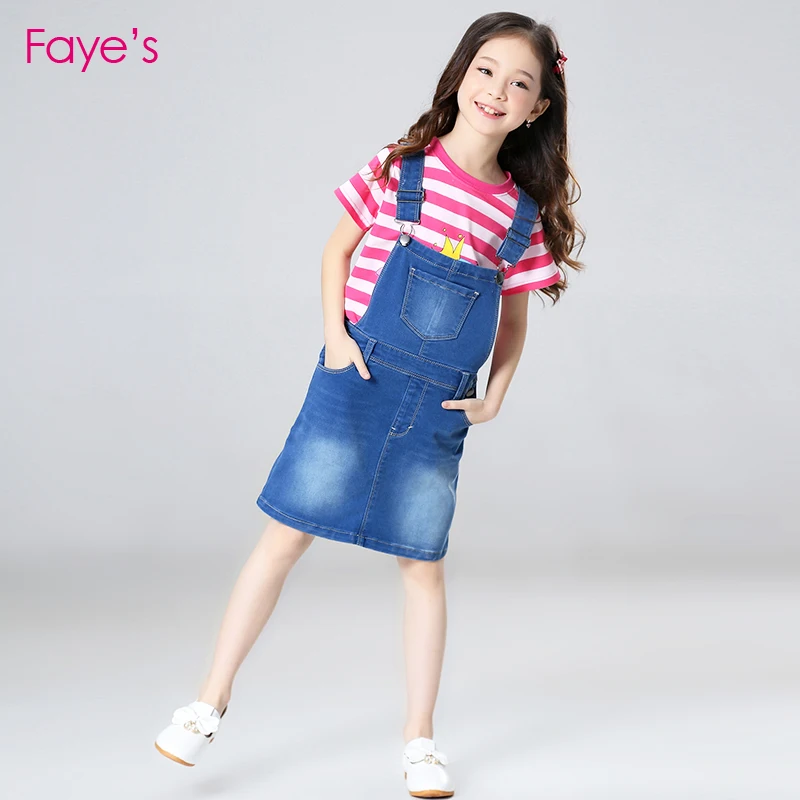 Baby Girl Dresses 4-12Y Clothes Overalls Denim Pinafore Dungarees Dress Summer for Girls Kids | Детская одежда и обувь