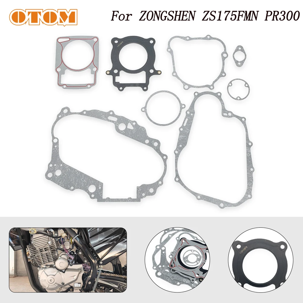Фото OTOM для ZONGSHEN ZS175FMN PR300, полный комплект прокладок двигателя мотоцикла, прокладка картера, прокладка головки блока цилиндров №1