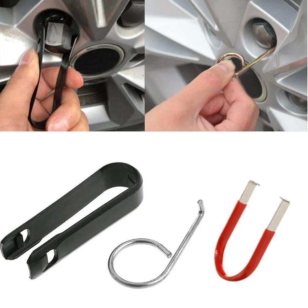 

3PCS Universal Car Truck Wheel Lug Bolt Nut Center Cover Extractor Removal Tool Clip With Hook Car Wheel Removal Tools