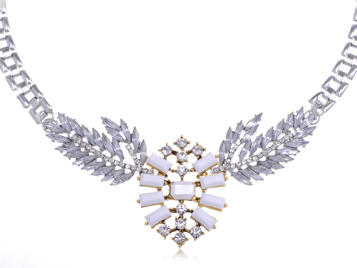 

Elegantly Styled Sparkling Rhinestone And Ivory Silvery Toned Necklace