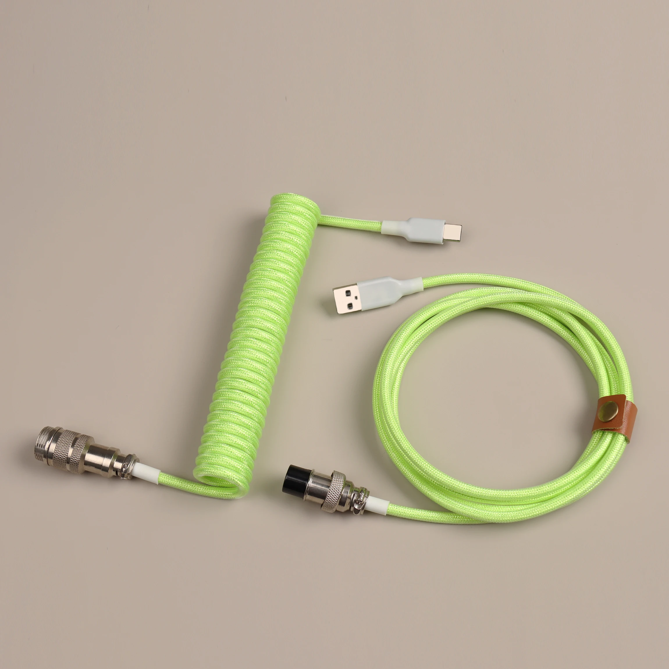 Dr.Cable Type C Coiled Cable Mechanical Keyboard Cable Connector Spiral Paracord With Double Sleev GX16 Aviator Coilde Cable