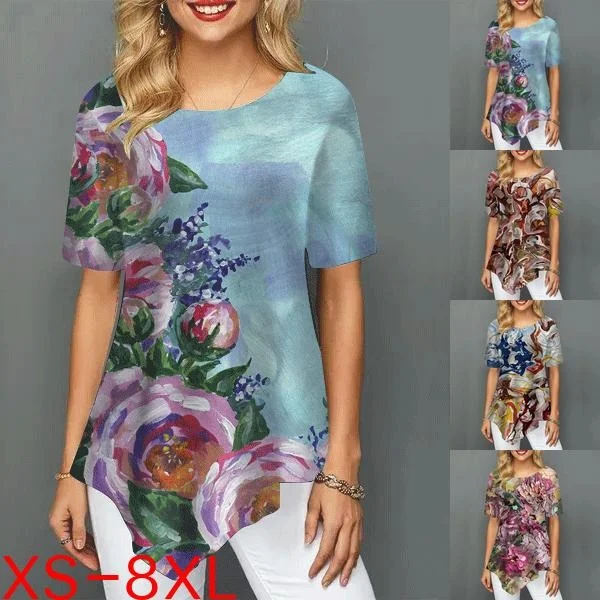 

Fashion Plus Size Women's New Crew-neck Pullover Women's Short-sleeved Shirt Casual Irregular T-shirt