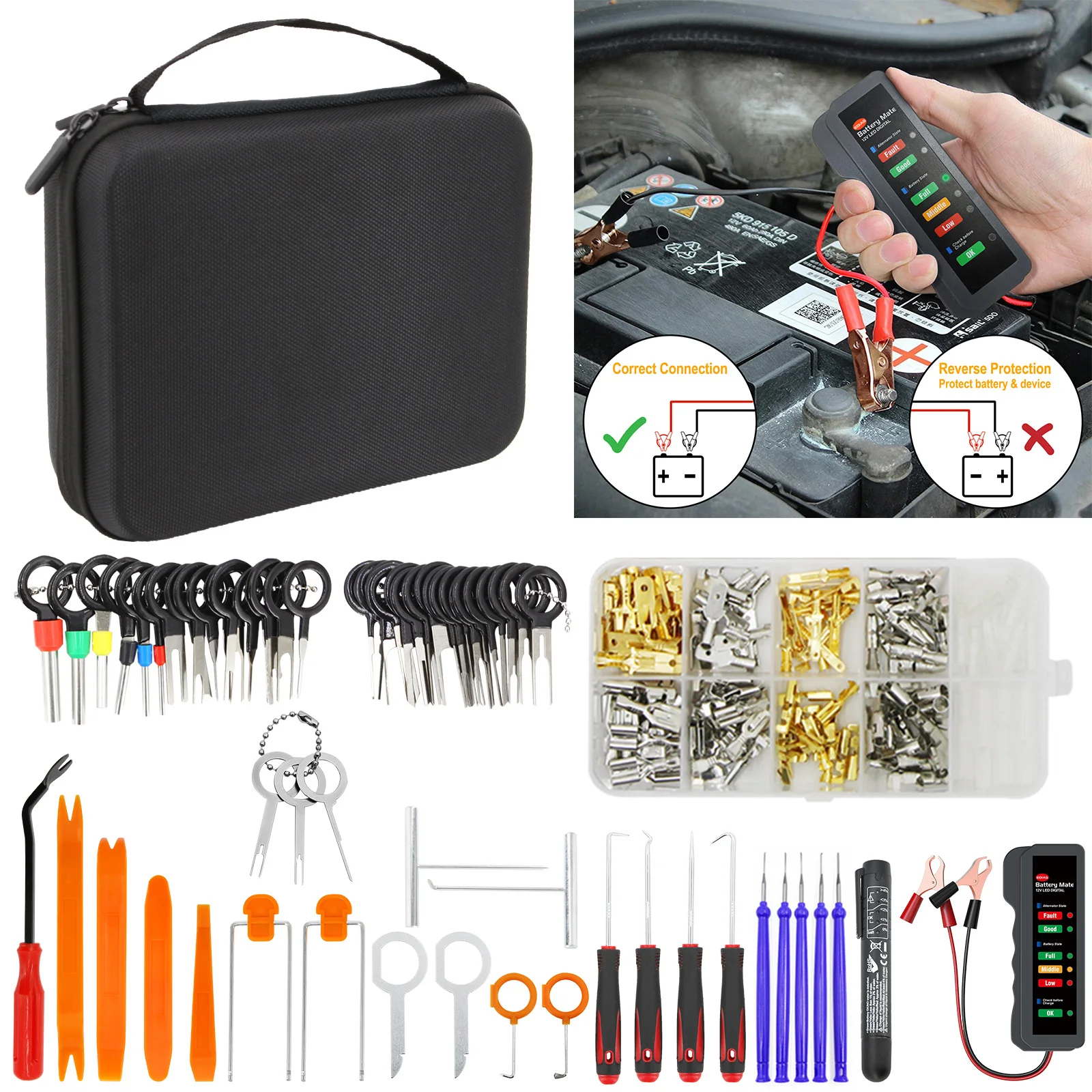 Car Terminal Removal Electrical Wiring Wire Harness Crimp Connector Pin Extractor Kit Repair Hand Tools Back Needle W/EVA Case