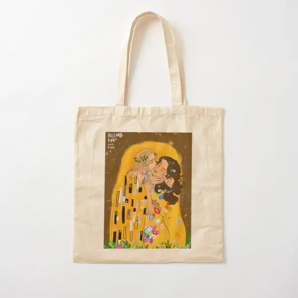

The Kiss Ft Killing Eve Cotton Canvas Bag Foldable Grocery Casual Shopper Shoulder Bag Fabric Handbag Unisex Designer Women