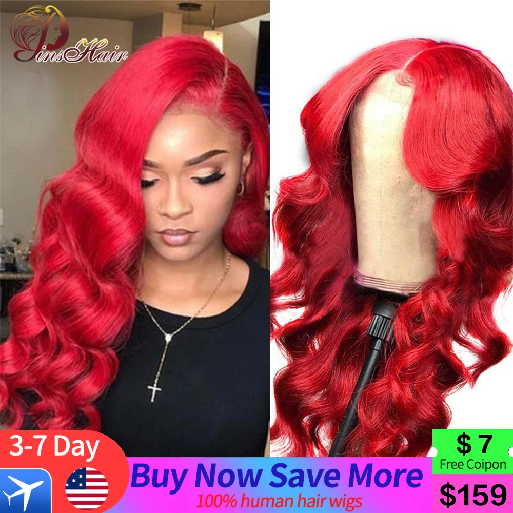 Hot Red Lace Front Human Hair Wigs Transparent Lace Front Wig Human Hair Body Wave 99J Burgundy Pre pluck for Women 180% Density