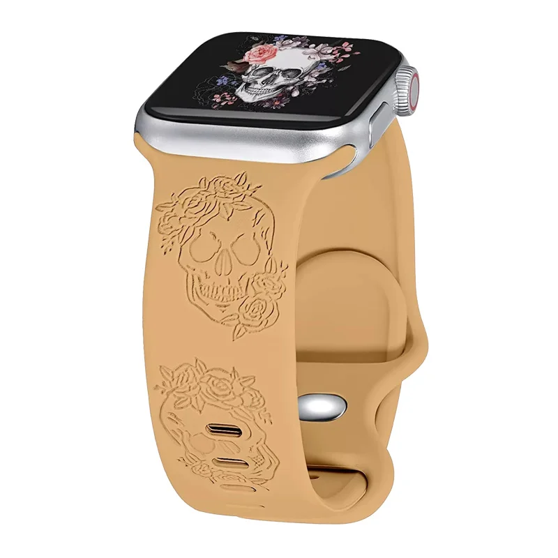 

Skull Silicone Band for Apple Watch Bands 38mm 42mm, Silicone Watch Strap.Laser Engraved for Series SE 7 6 5 4 3 2 1 Drop Ship